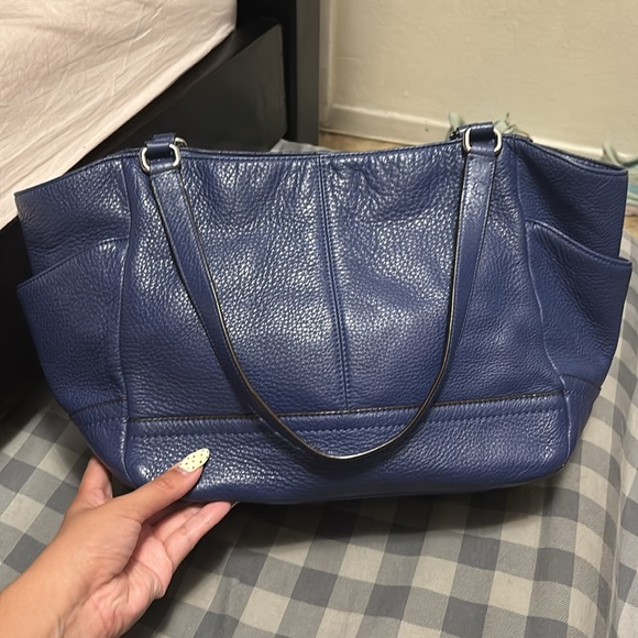 Coach Large Park Carrie Blue Pebbled Leather Bag Satchel Purse Tote Slate F23284 - Picture 2 of 11
